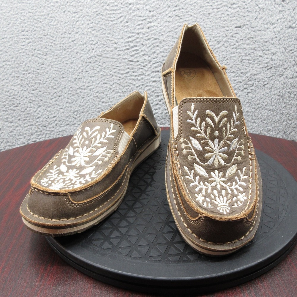 Ariat Brown and Cream Embroidered Loafers